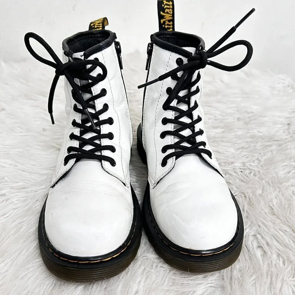 Dr. Martens 1460J Combat Boots Youth Size 3 US White Leather Lace Up‎ Side Zip